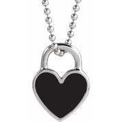 Sterling Silver Black Enamel Heart 18" Necklace