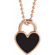 14K Rose Black Enamel Heart 18" Necklace