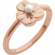 14K Rose Cultured White Seed Pearl Floral Ring