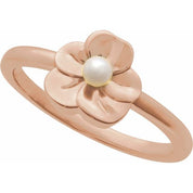14K Rose Cultured White Seed Pearl Floral Ring