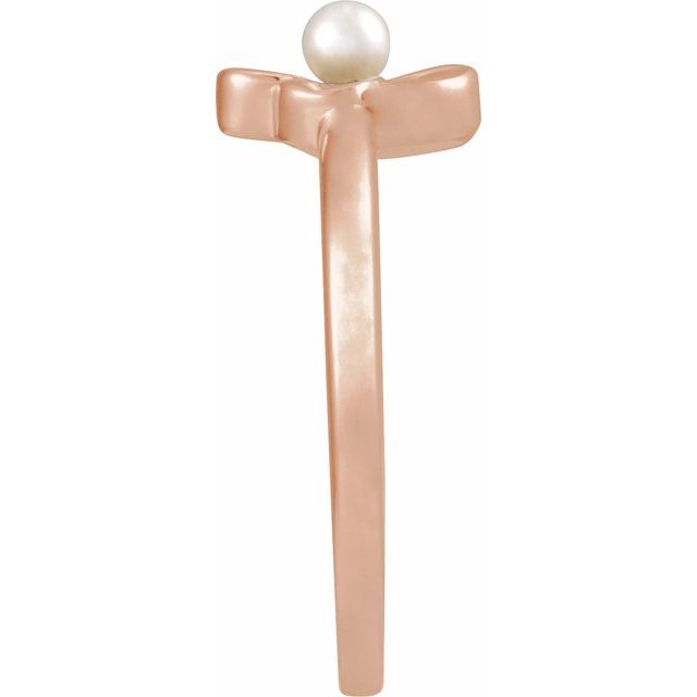 14K Rose Cultured White Seed Pearl Floral Ring
