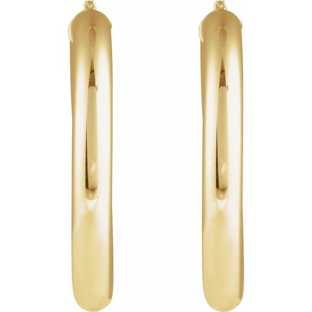 14K Yellow Round Tube 40 mm Hoop Earrings