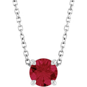 14K White 5.5 mm Lab-Grown Ruby 16-18" Necklace