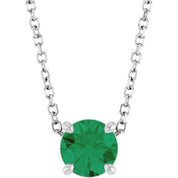 14K White 5.5 mm Natural Emerald 16-18" Necklace