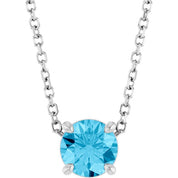 14K White 5.5 mm Natural Aquamarine 16-18" Necklace