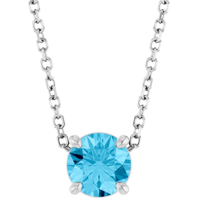 14K White 5.5 mm Natural Aquamarine 16-18" Necklace