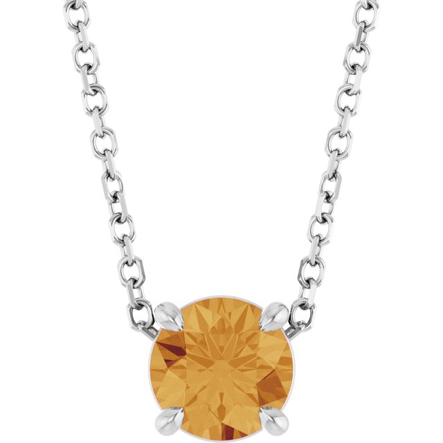 14K White 5.5 mm Natural Citrine 16-18" Necklace