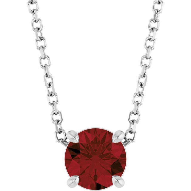 14K White 5.5 mm Natural Mozambique Garnet 16-18" Necklace