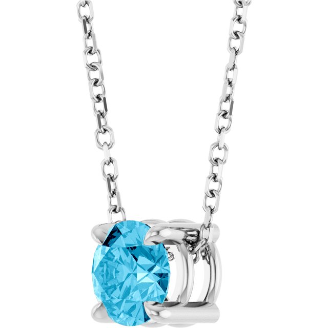 14K White 5.5 mm Natural Aquamarine 16-18" Necklace