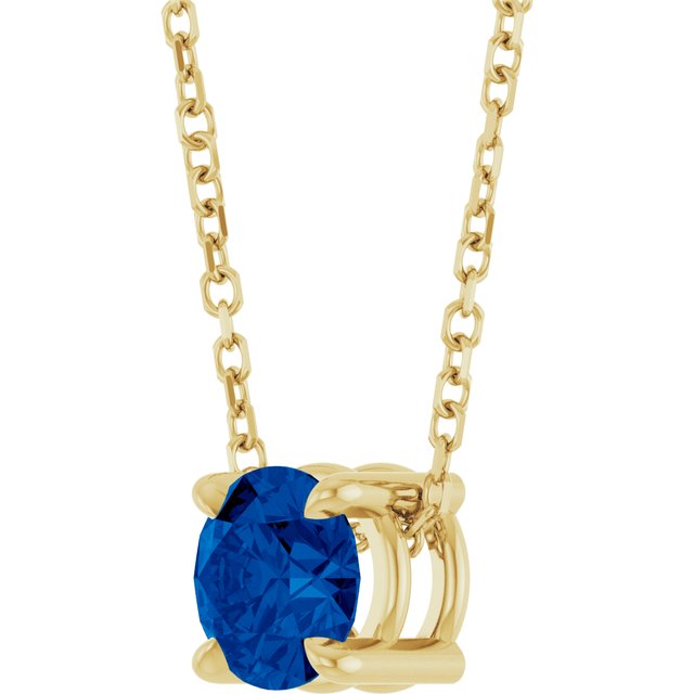 14K Yellow 5.5 mm Lab-Grown Blue Sapphire 16-18" Necklace