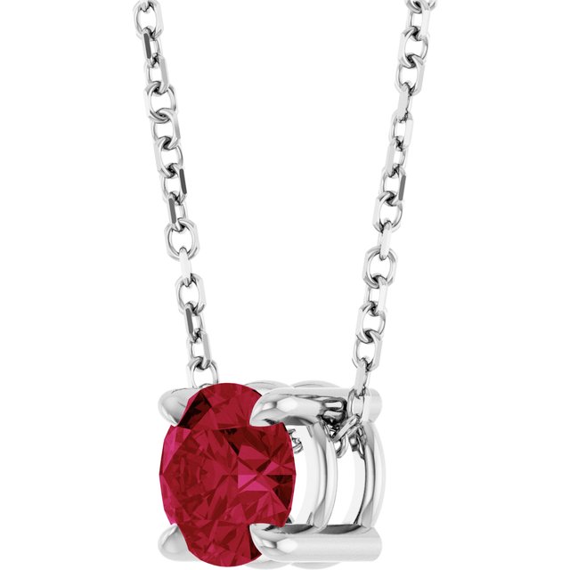Sterling Silver 5.5 mm Lab-Grown Ruby 16-18" Necklace