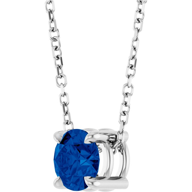 14K White 5.5 mm Lab-Grown Blue Sapphire 16-18" Necklace
