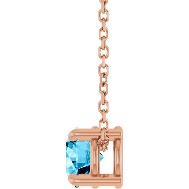 14K Rose 5.5 mm Natural Aquamarine 16-18" Necklace