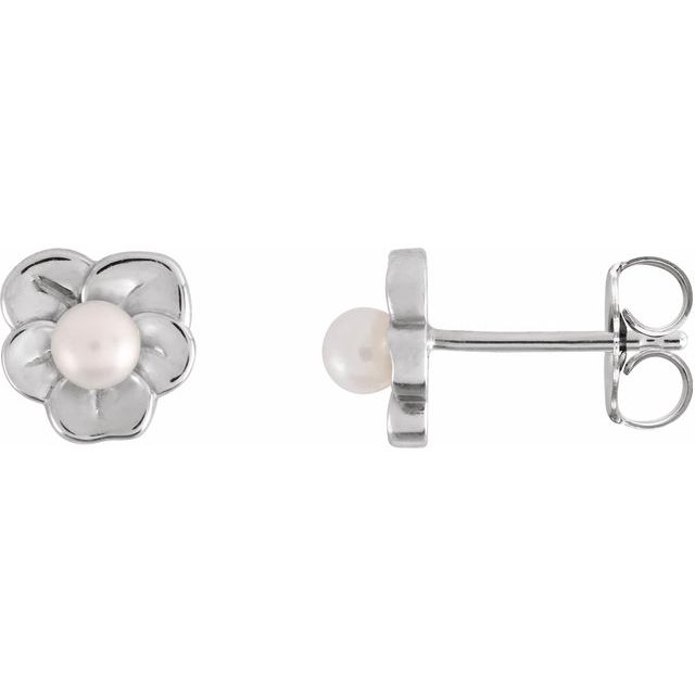 Sterling Silver Cultured Seed Pearl Floral Earrings - Elegant Floral Design