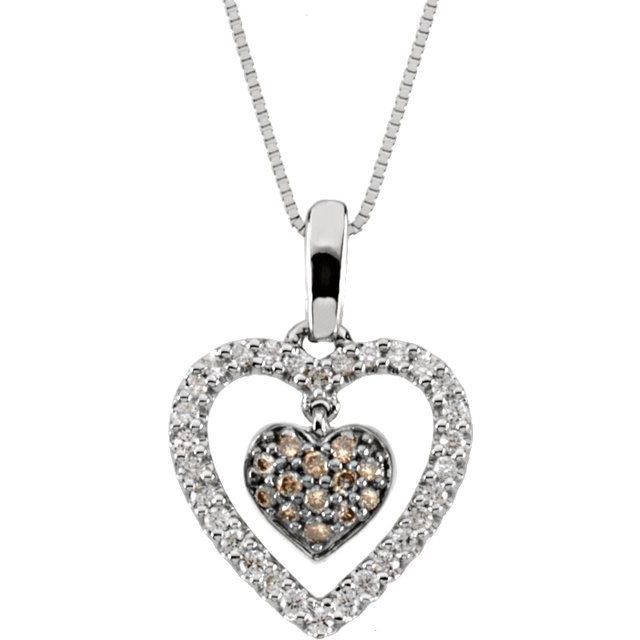 14K White 1/4 CTW Natural White & Brown Diamond Heart 18" Necklace