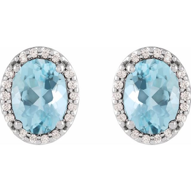 Sterling Silver 5x3 mm Natural Aquamarine & .04 CTW Natural Diamond Halo-Style Earrings
