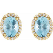 14K Yellow 5x3 mm Natural Aquamarine & .04 CTW Natural Diamond Halo-Style Earrings