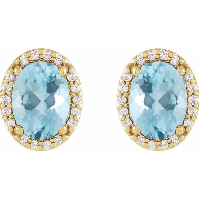 14K Yellow 5x3 mm Natural Aquamarine & .04 CTW Natural Diamond Halo-Style Earrings