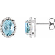 14K White 5x3 mm Natural Aquamarine & .04 CTW Natural Diamond Halo-Style Earrings