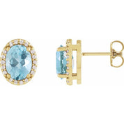 14K Yellow 5x3 mm Natural Aquamarine & .04 CTW Natural Diamond Halo-Style Earrings