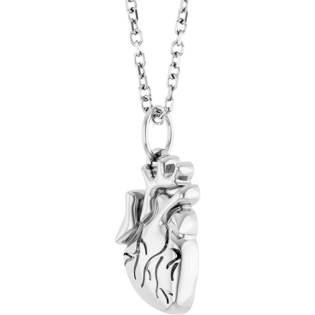 14K White Anatomical Heart 16-18" Necklace