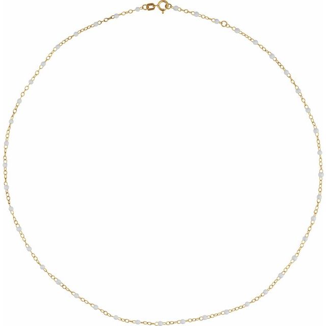 14K Yellow 2 mm Adjustable White Enamel Bead 19-20" Chain