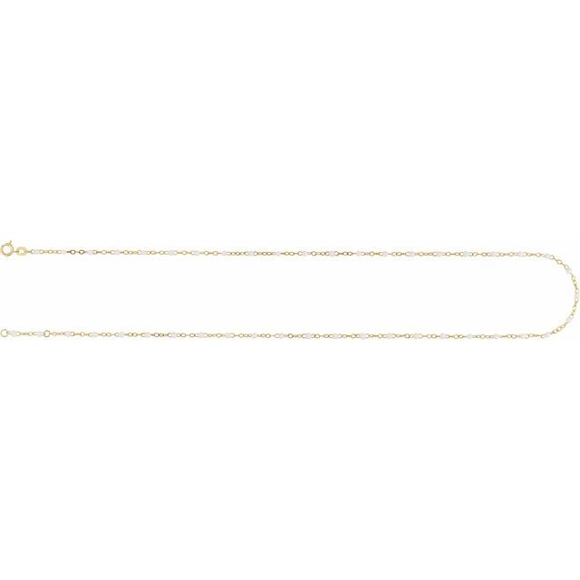 14K Yellow 2 mm Adjustable White Enamel Bead 9-10" Chain