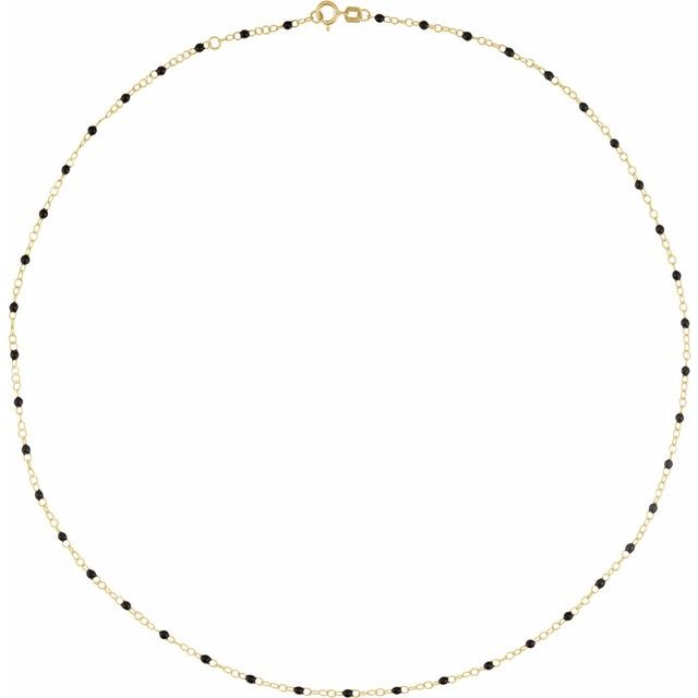 14K Yellow 2 mm Adjustable Black Enamel Bead 15-16" Chain