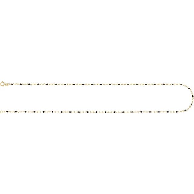 14K Yellow 2 mm Adjustable Black Enamel Bead 9-10" Chain