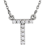 14K White 1/10 CTW Natural Diamond Initial T 16" Necklace
