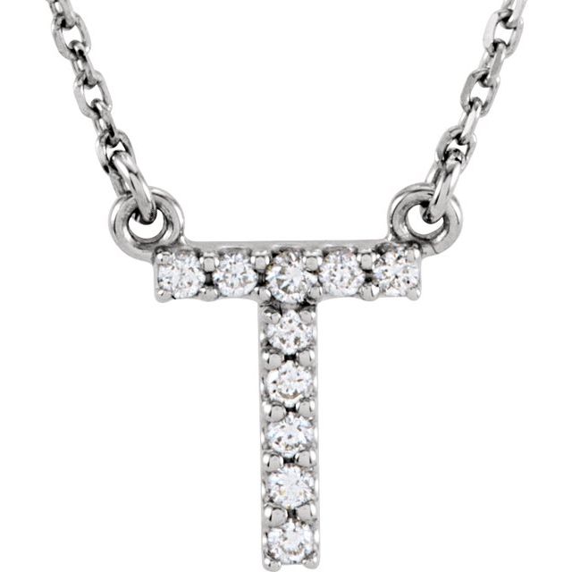 14K White 1/10 CTW Natural Diamond Initial T 16" Necklace