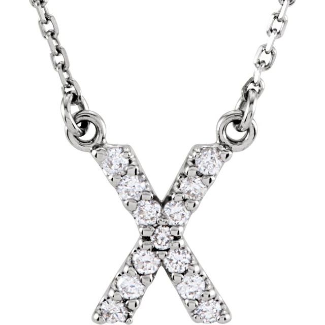 14K White Gold 1/8 CTW Natural Diamond Initial X 16" Necklace