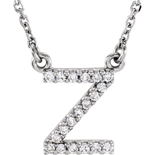 14K White .08 CTW Natural Diamond Initial Z 16" Necklace