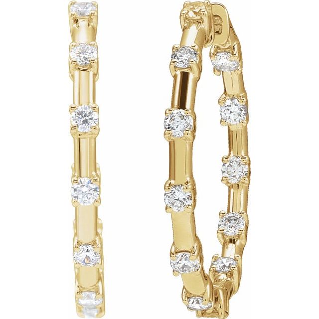 14K Yellow 1 CTW Lab-Grown Diamond Inside-Outside 25.1 mm Hoop Earrings
