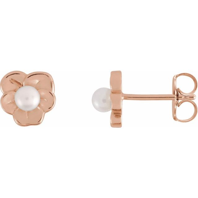 14K Rose Cultured Seed Pearl Floral Earrings - Elegant Jewelry by Brand Name