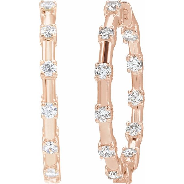14K Rose 1 CTW Lab-Grown Diamond Inside-Outside 25.1 mm Hoop Earrings
