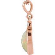 14K Rose 9x7 mm Natural White Opal & .03 CT Natural Diamond Cabochon Pendant