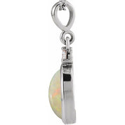 14K White 9x7 mm Natural White Opal & .03 CT Natural Diamond Cabochon Pendant