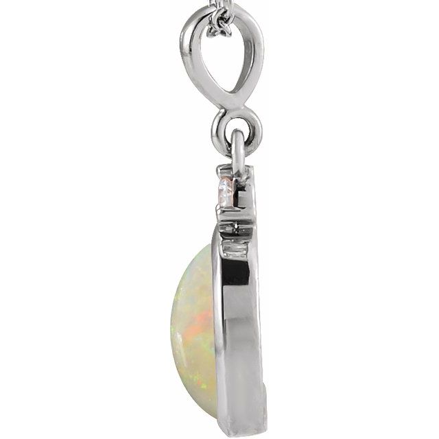 Sterling Silver 9x7 mm Natural White Opal & .03 CT Natural Diamond Cabochon Pendant