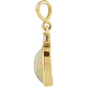 14K Yellow 5x3 mm Natural White Opal & .02 CT Natural Diamond Cabochon Pendant