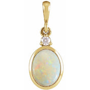14K Yellow 9x7 mm Natural White Opal & .03 CT Natural Diamond Cabochon Pendant
