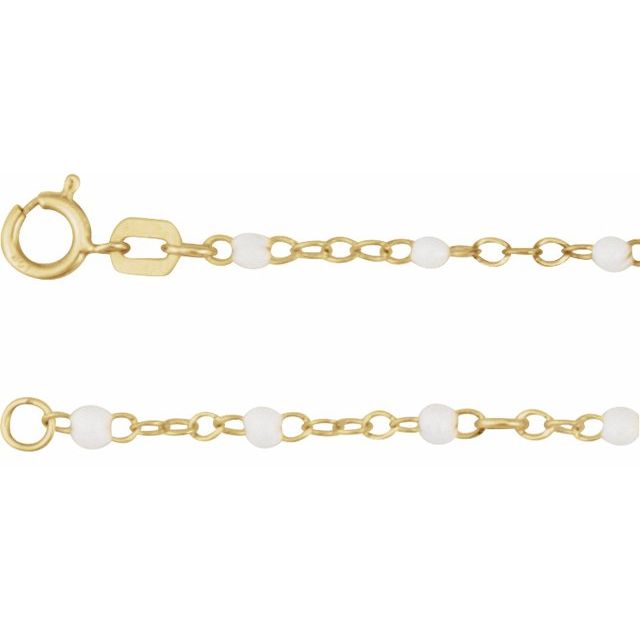 14K Yellow 2 mm Adjustable White Enamel Bead 6-7" Chain