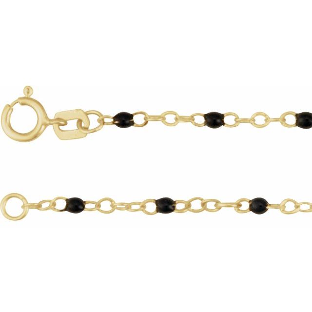 14K Yellow 2 mm Adjustable Black Enamel Bead 15-16" Chain