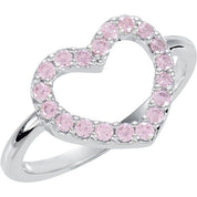 Sterling Silver Imitation Pink Cubic Zirconia Heart Ring