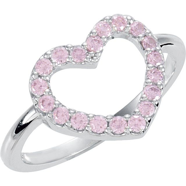 Sterling Silver Imitation Pink Cubic Zirconia Heart Ring
