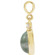 14K Yellow 8x6 mm Natural Moss Agate & .03 CTW Natural Diamond Pendant