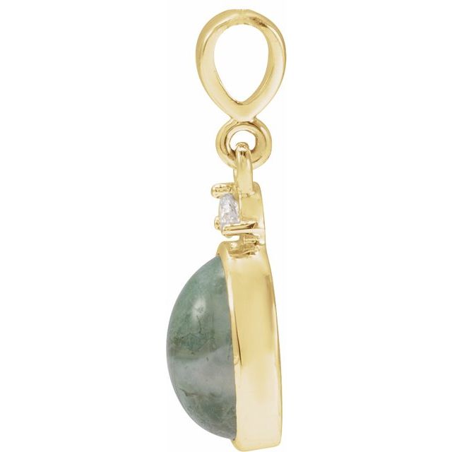 14K Yellow 8x6 mm Natural Moss Agate & .03 CTW Natural Diamond Pendant