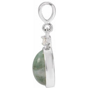 14K White 8x6 mm Natural Moss Agate & .03 CTW Natural Diamond Pendant