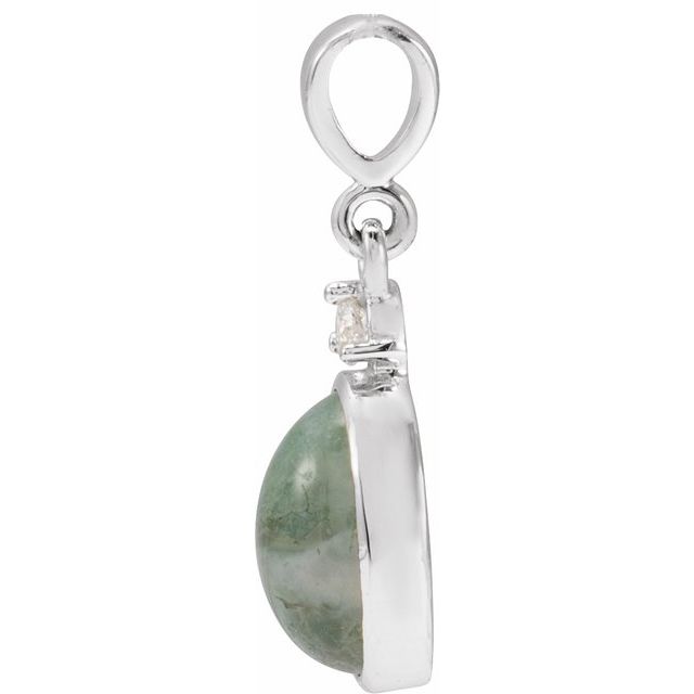 14K White 8x6 mm Natural Moss Agate & .03 CTW Natural Diamond Pendant
