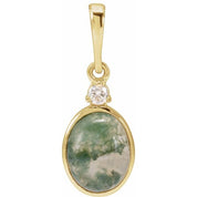 14K Yellow 8x6 mm Natural Moss Agate & .03 CTW Natural Diamond Pendant